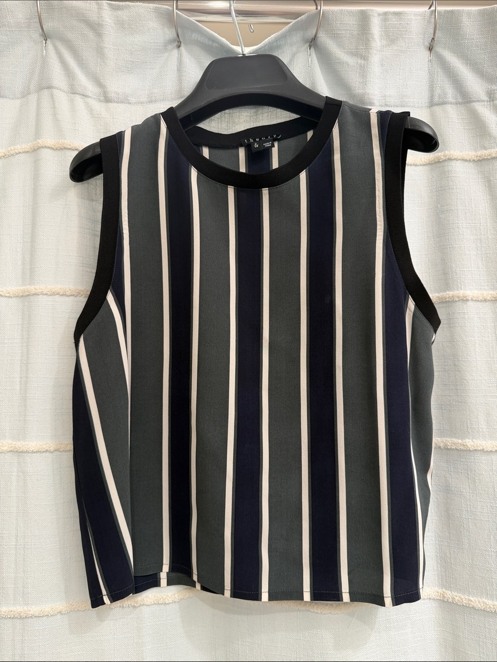 Theory Navy, Green, White Striped Sleeveless Tank
